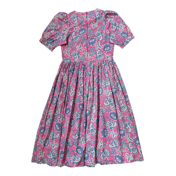80s Vintage Laura Ashley Dress Puff Sleeve Paisley Floral Pleat Prep Cottage. - Picture 6 of 11